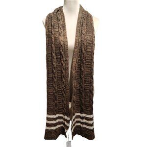 Brown Cable Knit Wool Cashmere Blend Scarf Cream Stripe New Winter Neutral Warm
